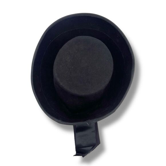 Vintage 1950s Carol Black Velour Breton Hat Wide Satin Band New York Creation - Picture 9 of 14